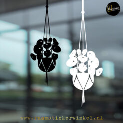 Raamsticker hangplant Pilea wit en zwart