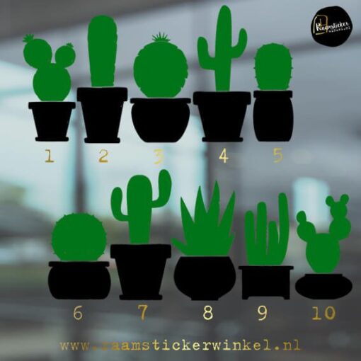 Raamsticker Cactus silhouet 2 kleuren zwart-groen