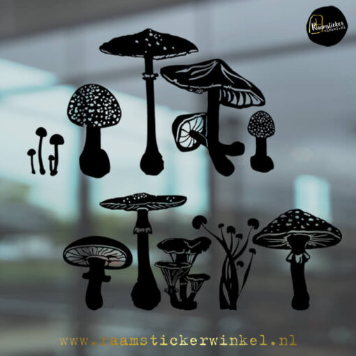 Raamsticker Paddenstoelen zwart RSW