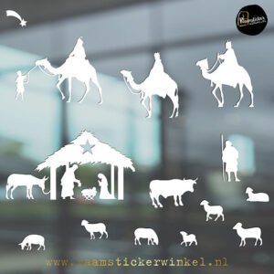 Raamsticker Kerststal wit 3 koningen