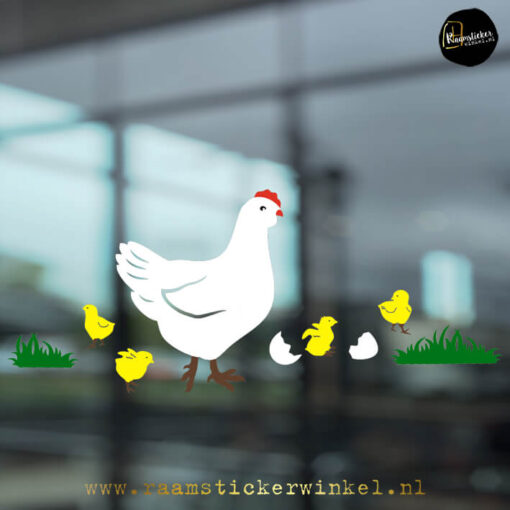 Raamsticker kip met kuikens RSW