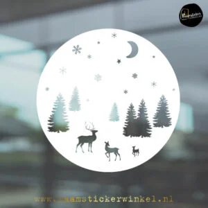 Raamsticker winter cirkel bos kerst wit