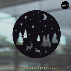 Raamsticker winter cirkel bos kerst zwart