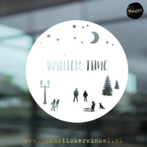 Raamsticker winter time schaats kind schaatsers