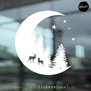 Raamsticker winter maan hertjes kerst hert copyright ®raamstickerwinkel