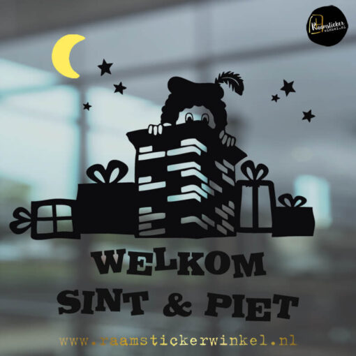 Raamsticker schoorsteen piet welkom copyright ®raamstickerwinkel