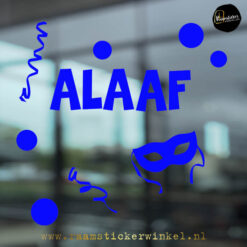 Carnaval raamsticker alaaf met masker blauw RSW copyright ®raamstickerwinkel