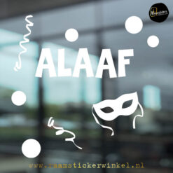 Carnaval raamsticker alaaf met masker wit RSW copyright ®raamstickerwinkel