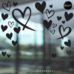 Raamsticker confetti hartjes mix zwart RSW copyright ®raamstickerwinkel