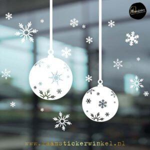 Raamsticker kerstbal sneeuw duo wit copyright ®raamstickerwinkel