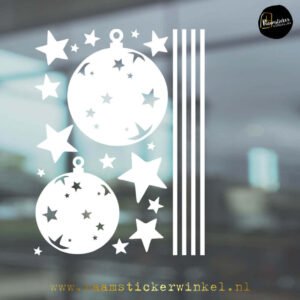 Raamsticker kerstbal ster duo wit A4 copyright ®raamstickerwinkel