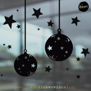 Raamsticker kerstbal sterren duo zwart copyright ®raamstickerwinkel