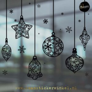 Raamsticker kerstballen serie sneeuwvlok zwart copyright ®raamstickerwinkel