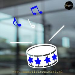 Raamsticke carnavalv trommel sterren wit blauw RSW copyright ®raamstickerwinkel
