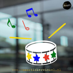 carnaval Raamsticker trommel sterren wit mix color RSW copyright ®raamstickerwinkel