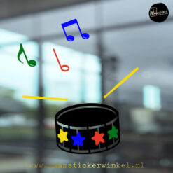 Raamsticke trommel sterren carnaval zwart mix color RSW copyright ®raamstickerwinkel