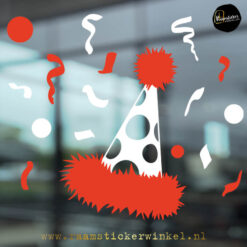 Raamsticker feest muts wit rood RSW copyright ®raamstickerwinkel