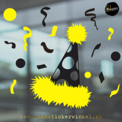 Raamsticker feestmuts feest zwart geel RSW copyright ®raamstickerwinkel
