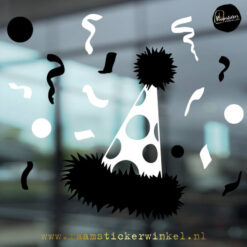 Raamsticker feestmuts feest zwart wit RSW copyright ®raamstickerwinkel