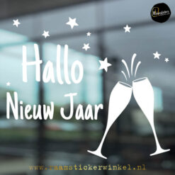Raamsticker hallo nieuw jaar champagne glas wit RSW