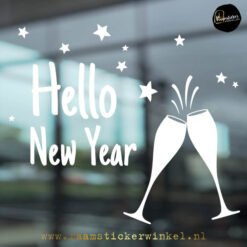 Raamsticker New Year Champagne hello glas wit RSW