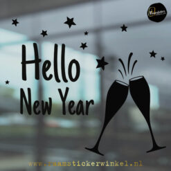 Raamsticker hello new year champagne glas zwart RSW