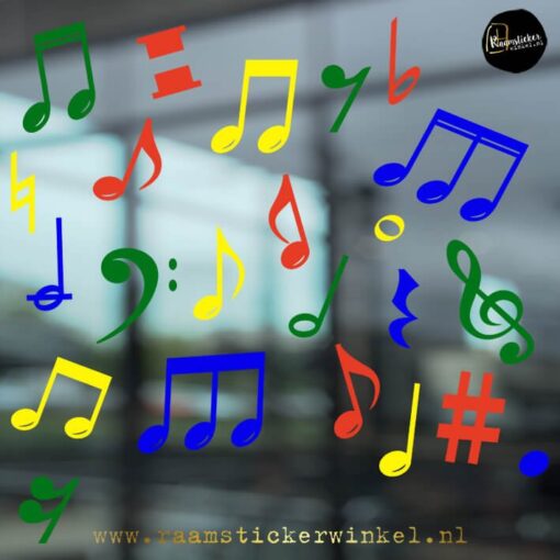 Carnaval raamsticker muzieknoten RGG RSW copyright ®raamstickerwinkel