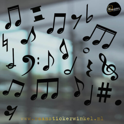 Raamsticker muzieknoten carnaval feest zwart RSW copyright ®raamstickerwinkel
