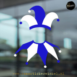 Carnaval raamsticker Joker blauw wit RSW copyright ®raamstickerwinkel