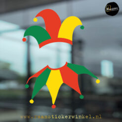 Raamsticker-Carnaval-Joker-rood-geel-groen copyright ®raamstickerwinkel