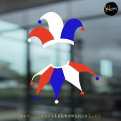 Carnaval Raamsticker Joker rood wit blauw RSW copyright ®raamstickerwinkel