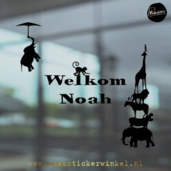 geboortesticker dierenstapel zwart geboorte raamsticker herbruikbaar geboorteraamsticker