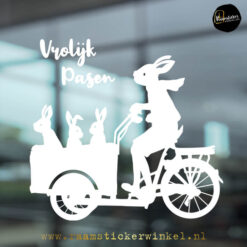 Raamsticker Pasen raamstickers Paashaasjes bakfiets wit ei Pasen raamdeco