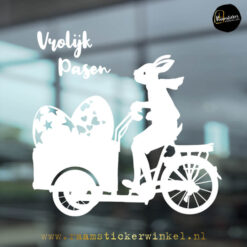 Raamsticker Pasen raamstickers Paashaas bakfiets wit ei Pasen raamdeco
