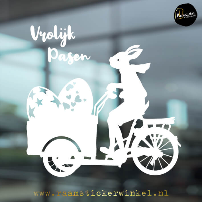 Raamsticker Pasen raamstickers Paashaas bakfiets wit ei Pasen raamdeco