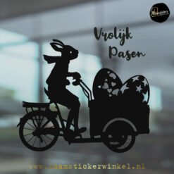 Raamsticker Pasen raamstickers Paashaas bakfiets zwart ei Pasen raamdeco