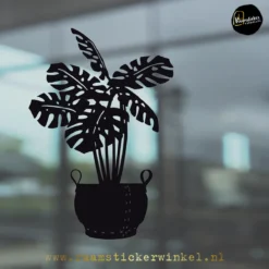 Monstera in rubber mand zwart raamsticker copyright ®raamstickerwinkel