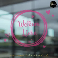 Geboortesticker cirkel hartjes geboorte raamsticker herbruikbaar geboorteraamsticker herbruikbaar zwart copyright ®raamstickerwinkel