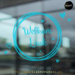 Geboortesticker cirkel hartjes geboorte raamsticker herbruikbaar geboorteraamsticker herbruikbaar tr blauw copyright ®raamstickerwinkel