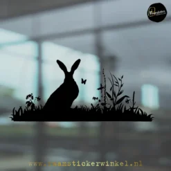 Raamsticker Pasen lente haas zwart copyright ®raamstickerwinkel