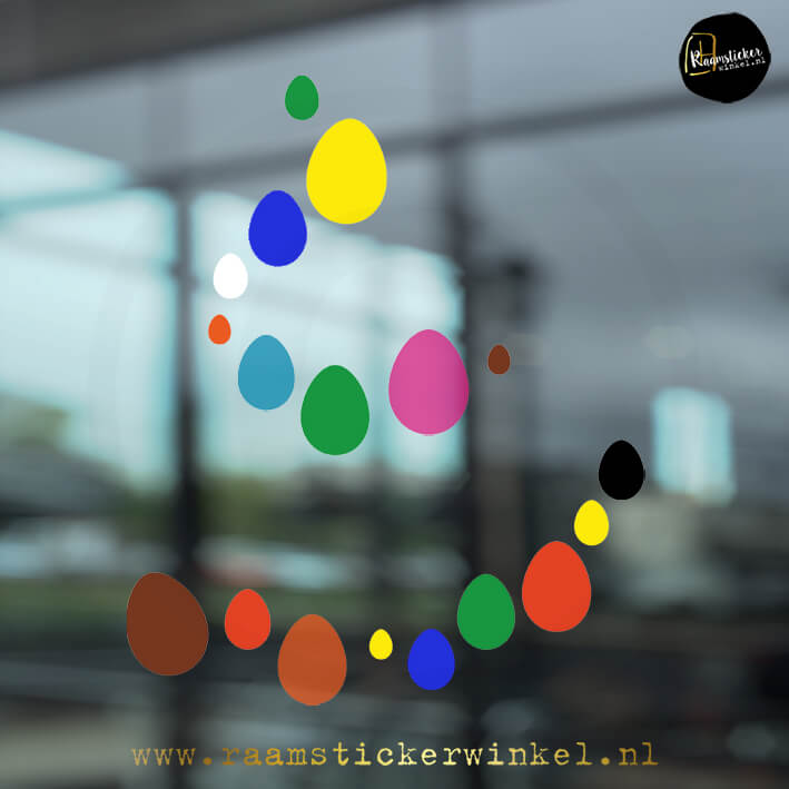 Raamsticker Pasen paasei confetti kleuren voorbeeld copyright ®raamstickerwinkel