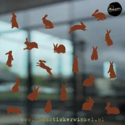 Raamsticker pasen konijn confetti konijntjes lente voorjaar bruin copyright ®raamstickerwinkel