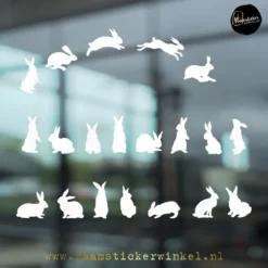 Raamsticker pasen konijn confetti konijntjes lente voorjaar wit copyright ®raamstickerwinkel