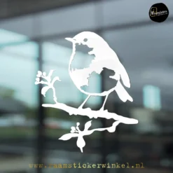 raamsticker roodborstje bird Robin wit silhouet copyright ®raamstickerwinkel