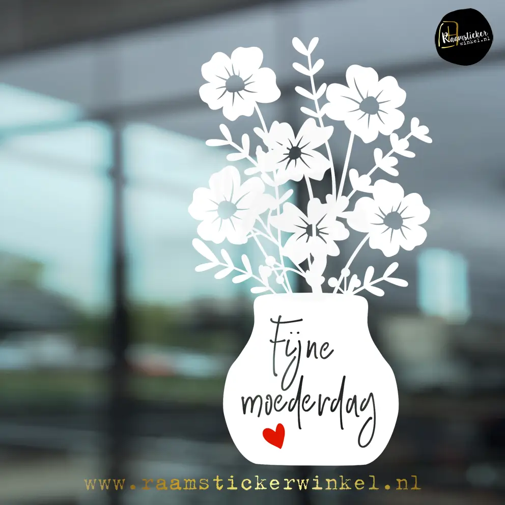 vaas fijne moederdag bloemen wit