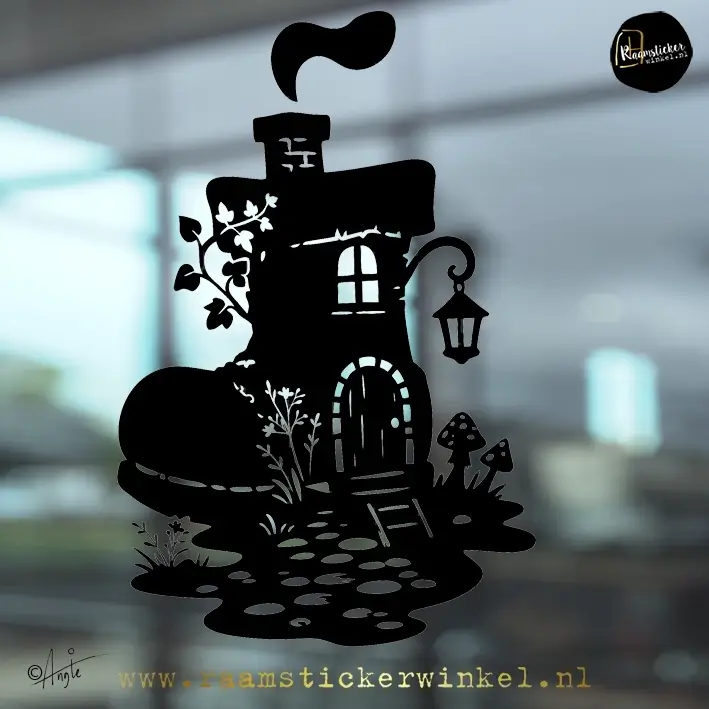 Raamsticker Huize Boot laarshuis huis herfst kabouter of fee huis