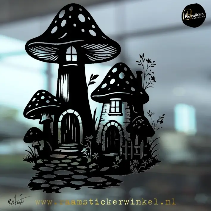 Raamsticker Huize Le Fay duopaddenstoel huis herfst kabouter of fee huis
