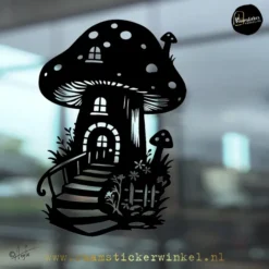 Raamsticker Huize Paddo paddenstoel huis herfst kabouter of fee huis