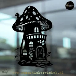 Raamsticker Huize Truffel paddenstoel huis herfst kabouter of fee huis