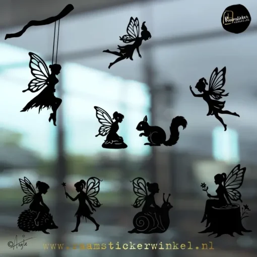 Raamsticker elfjes set feeen fee fantasie herbruikbaar